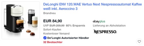 DeLonghi ENV 120.WAE Vertuo Next Nespresso Kaffeekapselmaschine inkl. Aeroccino 3 Milchaufschäumer DeLonghi ENV 120.WAE Vertuo Next Nespresso Kaffeekapselmaschine inkl. Aeroccino 3 Milchaufschäumer