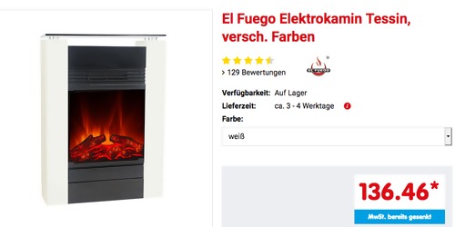 El Fuego Elektrokamin "Tessin", weiß oder schwarz (58 x 79,5 x 17 cm) El Fuego Elektrokamin "Tessin", weiß oder schwarz (58 x 79,5 x 17 cm)