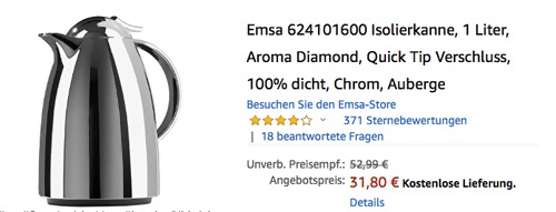 Emsa 624101600 1 Liter Isolierkanne, Chrom Emsa 624101600 1 Liter Isolierkanne, Chrom
