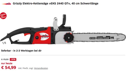 Grizzly Elektro-Kettensäge "EKS 2440 QT", 40 cm Schwertlänge Grizzly Elektro-Kettensäge "EKS 2440 QT", 40 cm Schwertlänge
