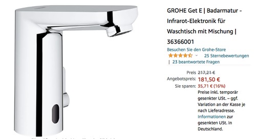 GROHE 36366001 Get E Badarmatur, Infrarot GROHE 36366001 Get E Badarmatur, Infrarot