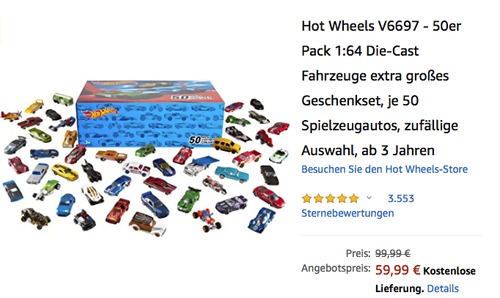 Hot Wheels V6697 - 1:64 Die-Cast Fahrzeuge 50er Pack Hot Wheels V6697 - 1:64 Die-Cast Fahrzeuge 50er Pack
