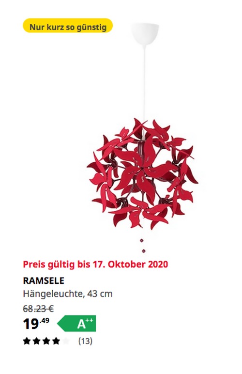 IKEA Bremerhaven - RAMSELE Hängeleuchte, Blume/dunkelrot, 43 cm IKEA Bremerhaven - RAMSELE Hängeleuchte, Blume/dunkelrot, 43 cm