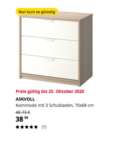 IKEA Chemnitz - ASKVOLL Kommode mit 3 Schubladen, Eicheneff wlas/weiß, 70x68 cm IKEA Chemnitz - ASKVOLL Kommode mit 3 Schubladen, Eicheneff wlas/weiß, 70x68 cm