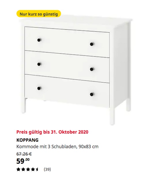 IKEA Düsseldorf - KOPPANG Kommode mit 3 Schubladen, weiß, 90x83 cm IKEA Düsseldorf - KOPPANG Kommode mit 3 Schubladen, weiß, 90x83 cm