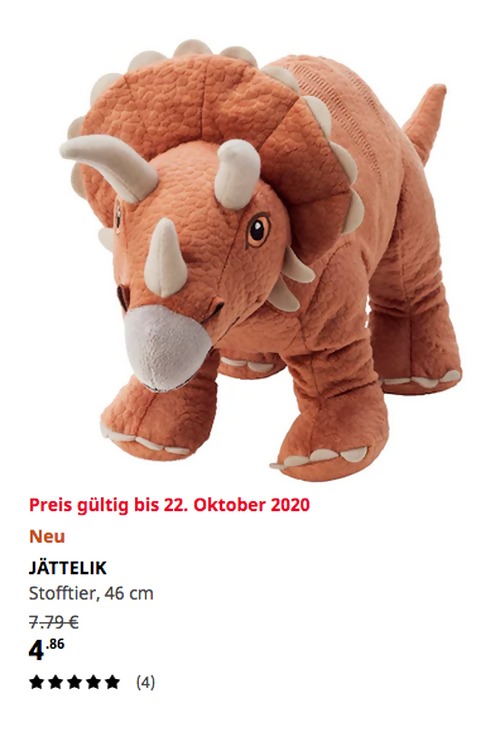 IKEA Dresden - JÄTTELIK Stofftier, Dinosaurier/Triceratops, 46 cm IKEA Dresden - JÄTTELIK Stofftier, Dinosaurier/Triceratops, 46 cm