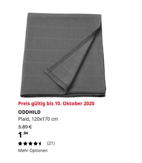 IKEA Erfurt - ODDHILD Plaid, dunkelgrau, 120x170 cm - jetzt 50% billiger