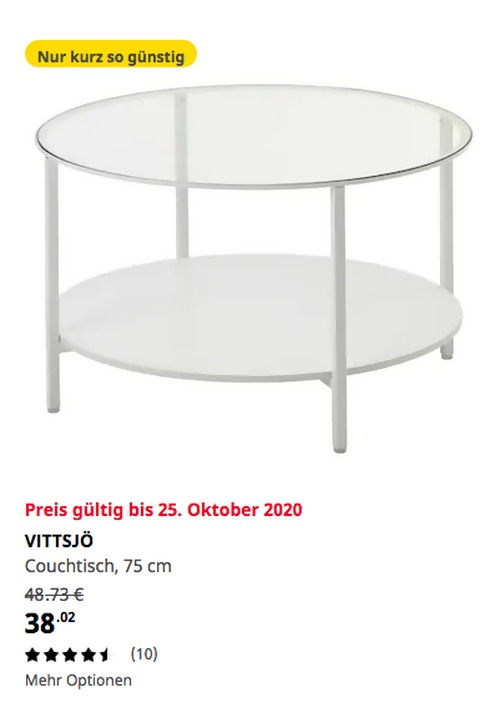 IKEA Frankfurt - VITTSJÖ Couchtisch, weiß/Glas, 75 cm IKEA Frankfurt - VITTSJÖ Couchtisch, weiß/Glas, 75 cm