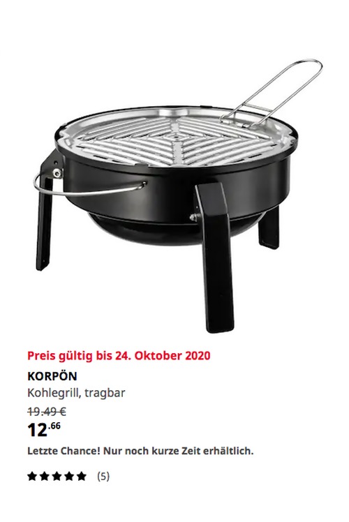 IKEA Kamen - KORPÖN Kohlegrill, tragbar, schwarz, 35 cm IKEA Kamen - KORPÖN Kohlegrill, tragbar, schwarz, 35 cm