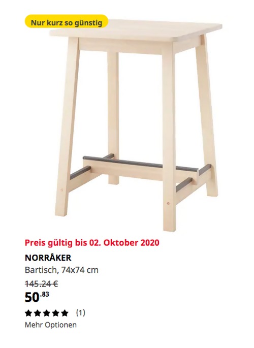 IKEA Ludwigsburg - NORRÅKER Bartisch, Birke, 74x74 cm - jetzt 65% billiger