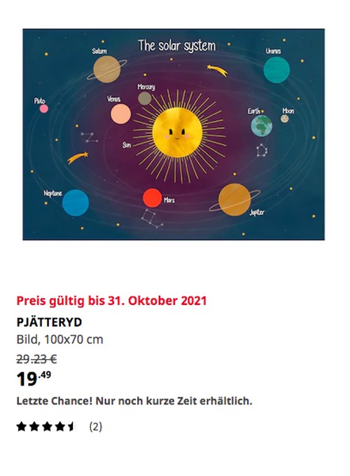 IKEA Nürnberg/Fürth - PJÄTTERYD Bild, Sonnensystem, 100x70 cm IKEA Nürnberg/Fürth - PJÄTTERYD Bild, Sonnensystem, 100x70 cm
