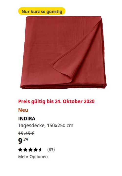 IKEA Rostock - INDIRA Tagesdecke, rotorange, 150x250 cm IKEA Rostock - INDIRA Tagesdecke, rotorange, 150x250 cm
