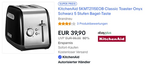 KitchenAid 5KMT2115EOB Classic 2-Scheiben-Toaster, Onyx/Schwarz - jetzt 33% billiger KitchenAid 5KMT2115EOB Classic 2-Scheiben-Toaster, Onyx/Schwarz - jetzt 33% billiger