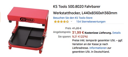 KS Tools 500.8020 Fahrbarer Werkstatthocker KS Tools 500.8020 Fahrbarer Werkstatthocker