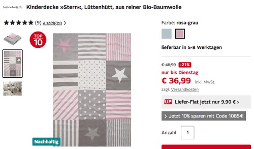 Lüttenhütt Kinderdecke "Stern" 140x200 cm, mimt-grau oder rosa-grau Lüttenhütt Kinderdecke "Stern" 140x200 cm, mimt-grau oder rosa-grau