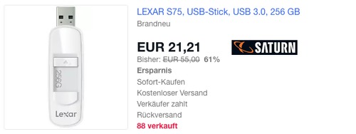 LEXAR S75 256 GB USB-Stick, USB 3.0 LEXAR S75 256 GB USB-Stick, USB 3.0