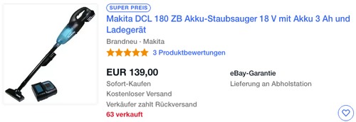 Makita DCL 180 ZB 18V Akku-Staubsauger mit 3Ah Akku und Ladegerät Makita DCL 180 ZB 18V Akku-Staubsauger mit 3Ah Akku und Ladegerät