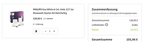 PHILIPS Hue White & Color Ambiance E27 2er Bluetooth Starter Kit - jetzt 20% billiger