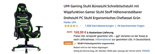 UMI Gaming-Stuhl mit Wippfunktion, grün UMI Gaming-Stuhl mit Wippfunktion, grün