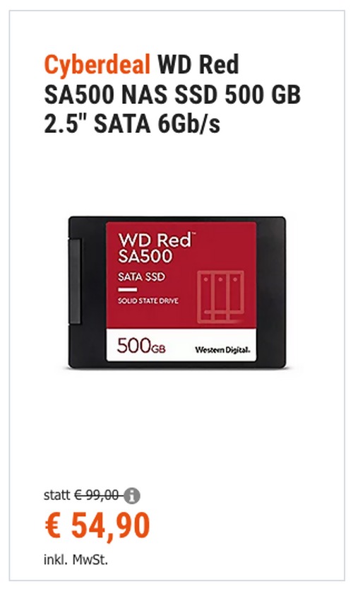 WD Red SA500 NAS SSD 500 GB Festplatte, 2.5" WD Red SA500 NAS SSD 500 GB Festplatte, 2.5"