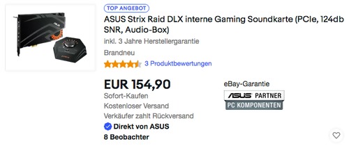 ASUS Strix Raid DLX interne Gaming Soundkarte (PCIe, 124db SNR, Audio-Box) ASUS Strix Raid DLX interne Gaming Soundkarte (PCIe, 124db SNR, Audio-Box)