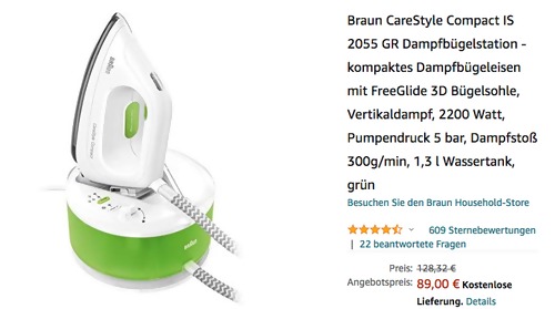 Braun CareStyle Compact IS 2055 GR Dampfbügelstation, grün Braun CareStyle Compact IS 2055 GR Dampfbügelstation, grün