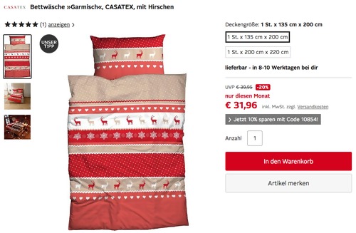 CASATEX Bettwäsche "Garmisch" 135 x 200 cm (80 x 80 cm), mit Hirschen - jetzt 8% billiger