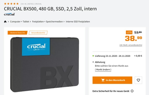 Crucial BX500 480GB interne SSD-Festplatte, 2,5 Zoll Crucial BX500 480GB interne SSD-Festplatte, 2,5 Zoll