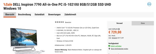 DELL Inspiron 7790 (8K8K8) 27 Zoll/68,6 cm All-in-One PC (i5-10210U, 8GB RAM, 512GB SSD, Windows 10) DELL Inspiron 7790 (8K8K8) 27 Zoll/68,6 cm All-in-One PC (i5-10210U, 8GB RAM, 512GB SSD, Windows 10)