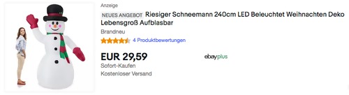 en.casa Riesiger Schneemann 240cm (aufblasbar, 4 weiße LEDs) en.casa Riesiger Schneemann 240cm (aufblasbar, 4 weiße LEDs)