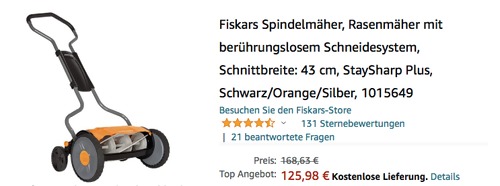 Fiskars 1015649 Spindelmäher "StaySharp Plus", 43 cm Schnittbreite Fiskars 1015649 Spindelmäher "StaySharp Plus", 43 cm Schnittbreite