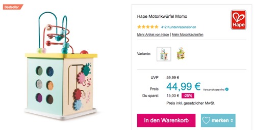 Hape Motorikwürfel "Momo", 29,5 x 29,5 x 55,7 cm Hape Motorikwürfel "Momo", 29,5 x 29,5 x 55,7 cm