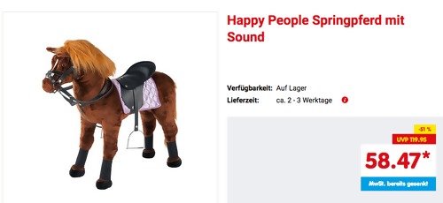 Happy People 58038 Springpferd mit Sound, braun Happy People 58038 Springpferd mit Sound, braun