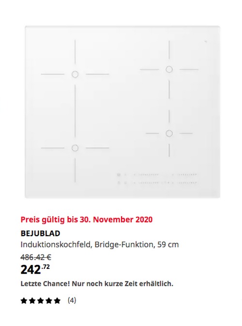 IKEA Bielefeld - BEJUBLAD Induktionskochfeld, Bridge-Funktion, weiß, 59 cm - jetzt 50% billiger IKEA Bielefeld - BEJUBLAD Induktionskochfeld, Bridge-Funktion, weiß, 59 cm - jetzt 50% billiger