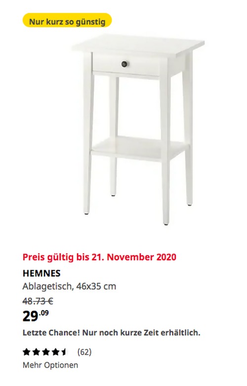 IKEA Brinkum - HEMNES Ablagetisch, weiß, 46x35 cm IKEA Brinkum - HEMNES Ablagetisch, weiß, 46x35 cm