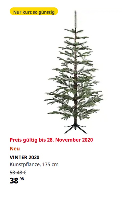 IKEA Düsseldorf - VINTER 2020 Kunstpflanze, Weihnachtsbaum grün, 175 cm IKEA Düsseldorf - VINTER 2020 Kunstpflanze, Weihnachtsbaum grün, 175 cm