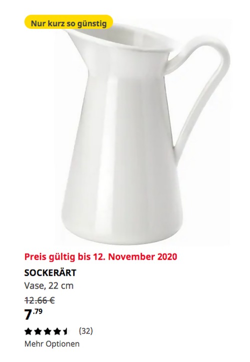 IKEA Dresden - SOCKERÄRT, Vase, weiß, 22 cm IKEA Dresden - SOCKERÄRT, Vase, weiß, 22 cm