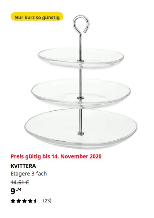 IKEA Duisburg - KVITTERA Etagere 3-fach, Klarglas/Edelstahl, 34 cm hoch - jetzt 33% billiger