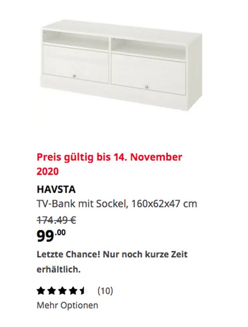 IKEA Erfurt - HAVSTA TV-Bank mit Sockel, weiß, 160x62x47 cm - jetzt 43% billiger
