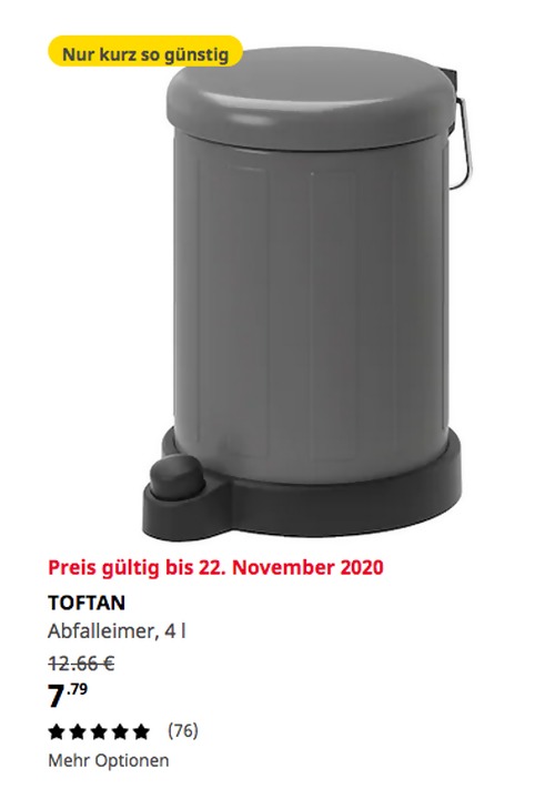 IKEA Frankfurt - TOFTAN Abfalleimer, grau, 4 l IKEA Frankfurt - TOFTAN Abfalleimer, grau, 4 l
