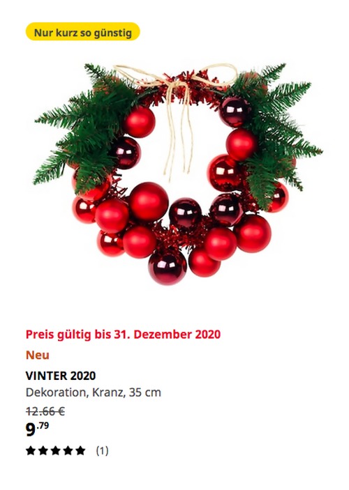 IKEA Hanau - VINTER 2020 Dekoration, Kranz, rot, 35 cm IKEA Hanau - VINTER 2020 Dekoration, Kranz, rot, 35 cm