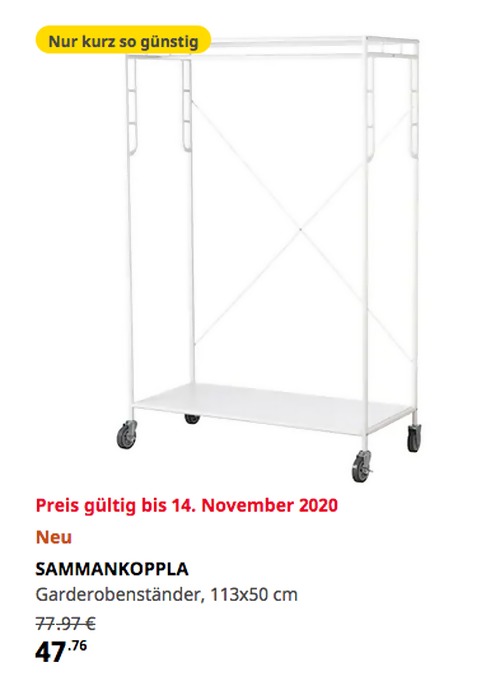 IKEA Kaarst - SAMMANKOPPLA Garderobenständer, weiß, 113x50 cm - jetzt 39% billiger