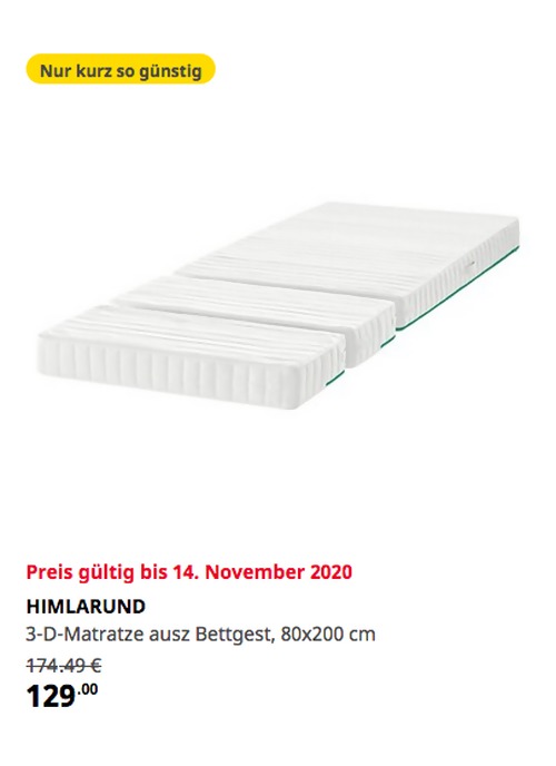 IKEA Kassel - HIMLARUND 3-D-Matratze, 80x200 cm - jetzt 26% billiger