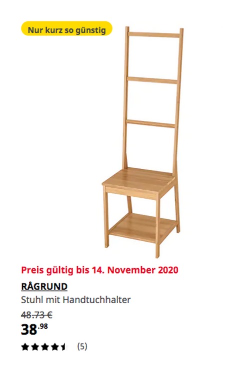 IKEA Ludwigsburg - RÅGRUND Stuhl mit Handtuchhalter, Bambus, 140 cm hoch - jetzt 20% billiger