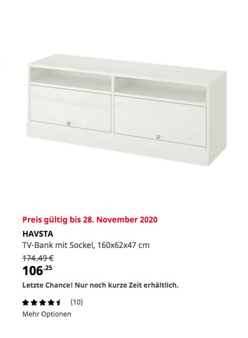 IKEA Mannheim - HAVSTA TV-Bank mit Sockel, weiß, 160x62x47 cm - jetzt 39% billiger
