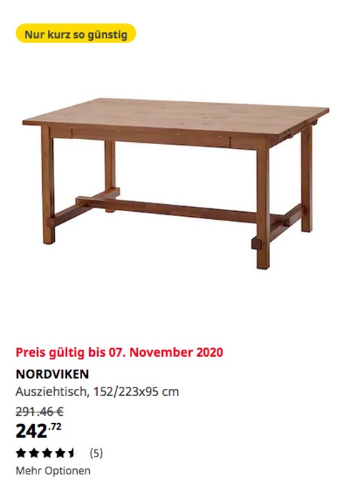 IKEA Regensburg NORDVIKEN Ausziehtisch,... für 242,72€ (17)