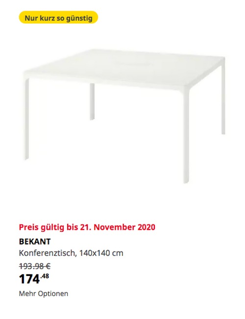 IKEA Würzburg - BEKANT Konferenztisch, weiß, 140x140 cm IKEA Würzburg - BEKANT Konferenztisch, weiß, 140x140 cm
