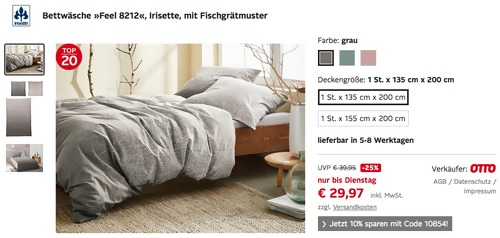 Irisette Bettwäsche "Feel 8212" mit Fischgrätmuster, versch. Farben (135x200 cm, 80x80 cm) - jetzt 8% billiger