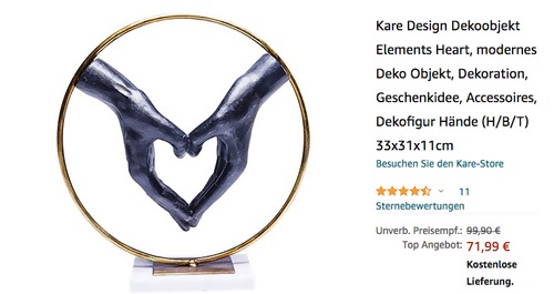 Kare Design Dekoobjekt "Elements Heart Hand", 33x31x11cm Kare Design Dekoobjekt "Elements Heart Hand", 33x31x11cm
