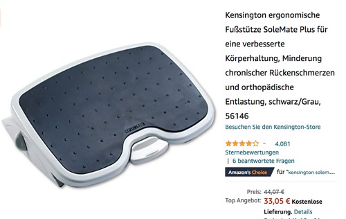 Kensington 56146 ergonomische Fußstütze "SoleMate Plus", schwarz/grau Kensington 56146 ergonomische Fußstütze "SoleMate Plus", schwarz/grau